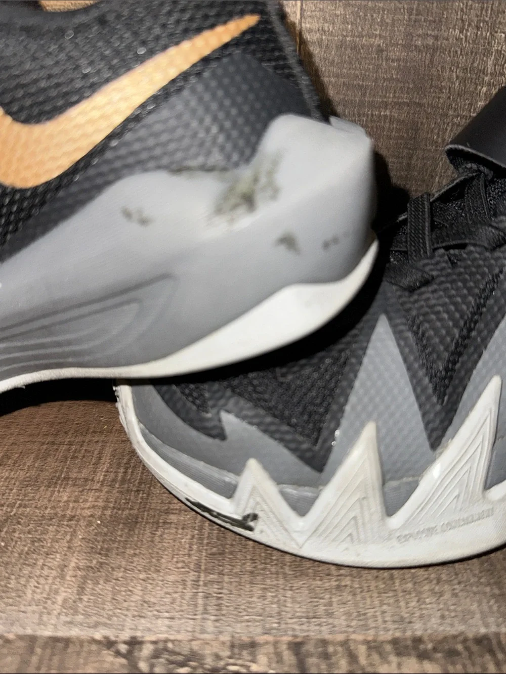 Nike Kids Black and Gold Basketball Sneakers with Strap-size 12